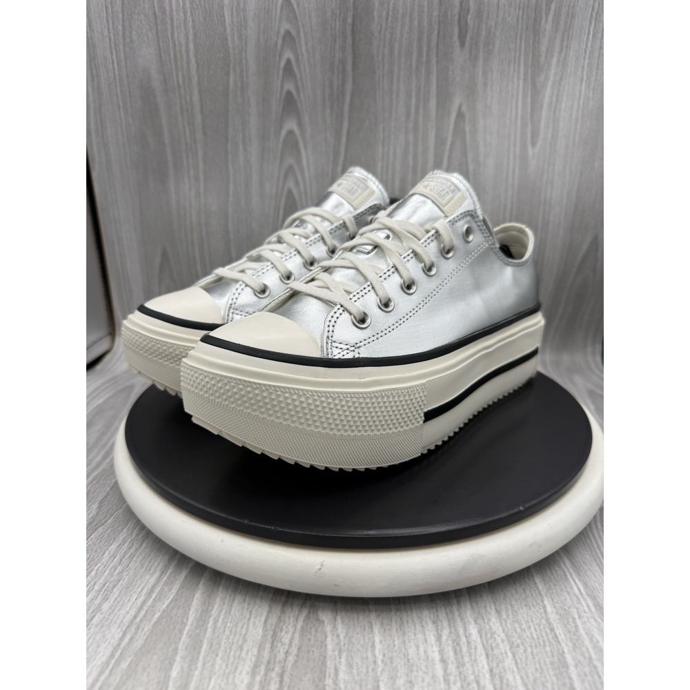 Converse Double Stack All Star Lift Womens 10.5 Platform Metallic Silver Shoes